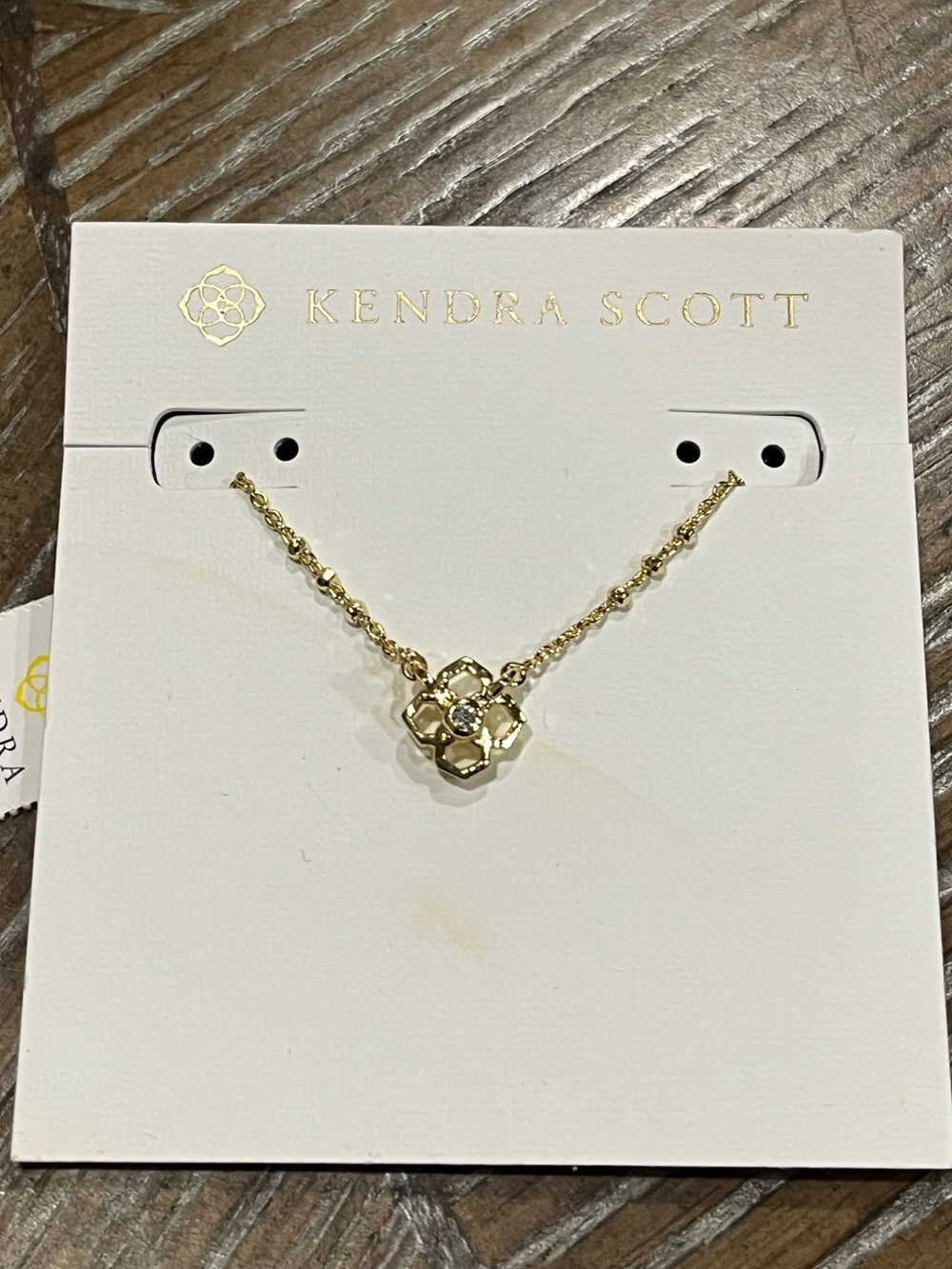 Kendra Scott Gold Floral Charm Necklace with Clear Stone